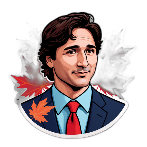 Illustreret Portræt af Justin Trudeau med Ahornblade