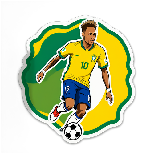 Sticker cu silueta lui Neymar pe un fundal în culorile Braziliei