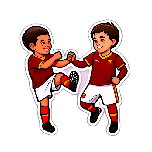 Sticker thể hiện trận đấu mini giữa các cầu thủ midget mặc trang phục Roma