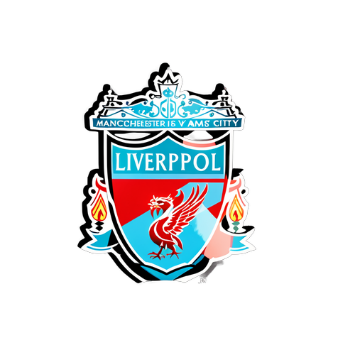 Sticker met Liverpool en Manchester City Logo's in Spannende Wedstrijdsetting