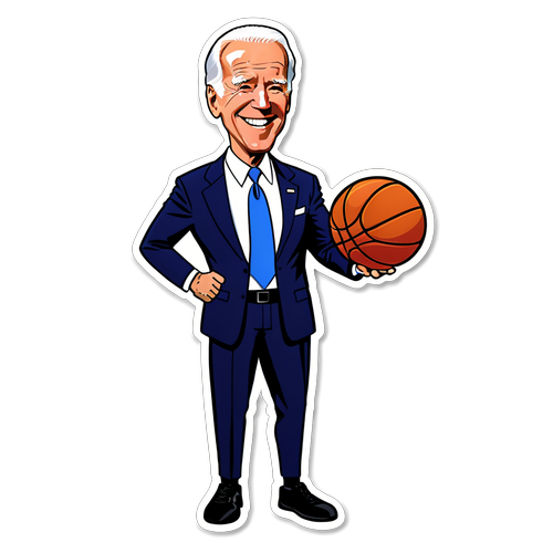 Isang Nakakatawang Cartoon Sticker ni Joe Biden na Nagsusuot ng Jersey at Hawak ang Basketball