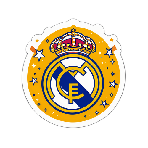 Nálepka s ilustrací fotbalového míče stylizovaného jako logo Real Madrid