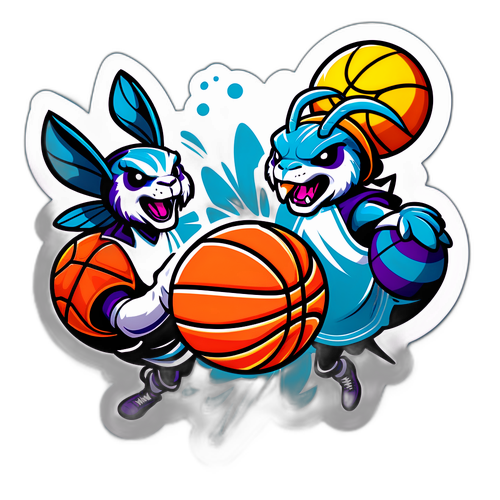 A Playful Showdown of Hornets and Magic Mascots