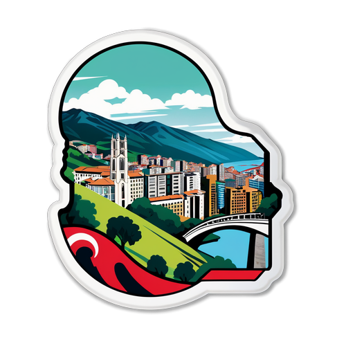 Autocolant artistic cu logo-ul Athletic Club pe fundalul peisajului din Bilbao