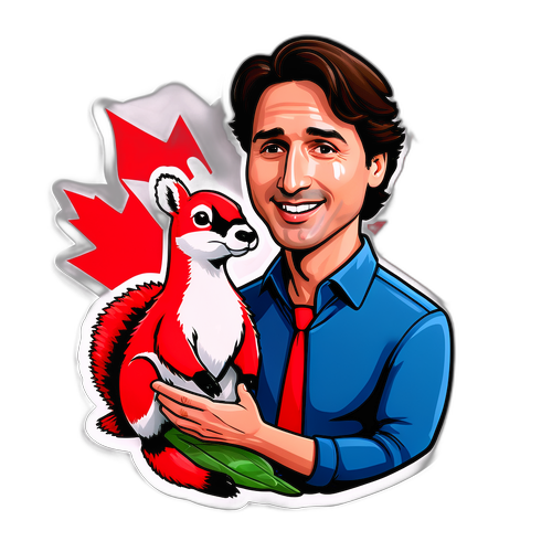 Μια αυτοκόλλητη σχεδίαση με τον Τζάστιν Τριντό σε καλλιτεχνικό στυλ