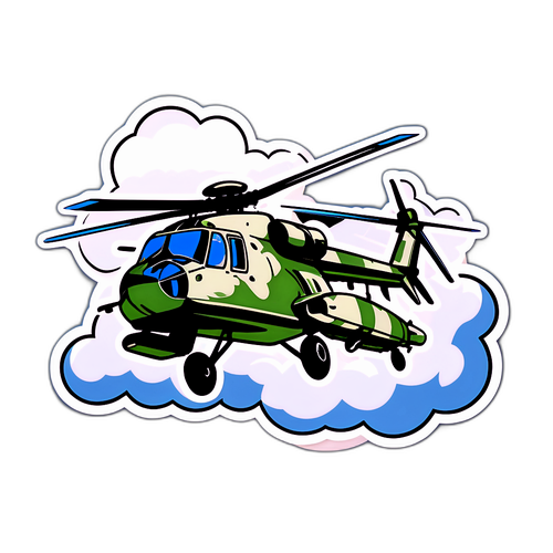 Дизайн наліпки з вертольотом Мі-24, що мчить через хмари