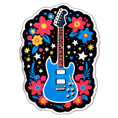 Kytara Bruce Springsteena s květinami a hvězdami