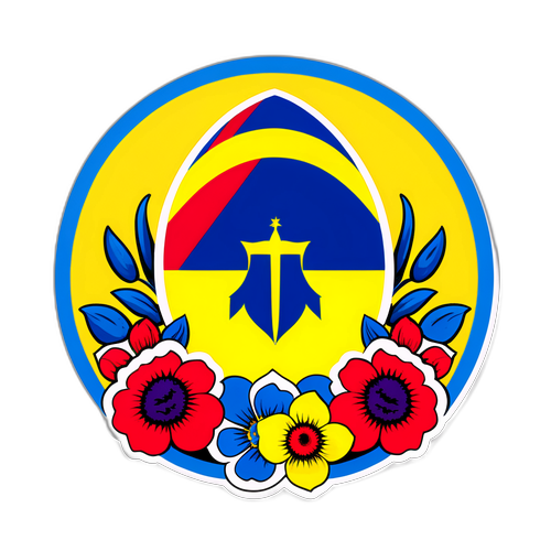 Sticker cu minge de fotbal românească și flori naționale