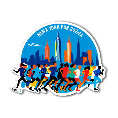 Oplev Energien: New York Marathon 2024 Sticker med Løbere og Iconiske Skyline!