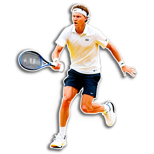 Ein dynamischer Aufkleber von Jannik Sinner auf dem Tennisplatz