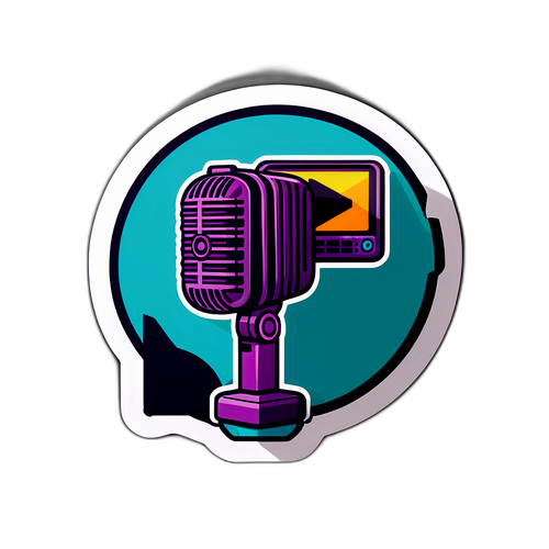 뉴스 방송을 상징하는 마이크와 카메라 스티커 디자인