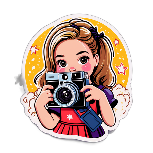 Speelse illustratie van een meisje met een filmcamera