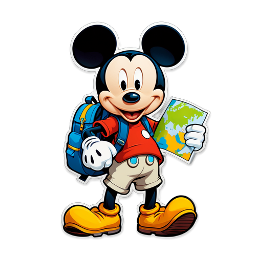 Mickey Mouse aventurier avec un sac à dos
