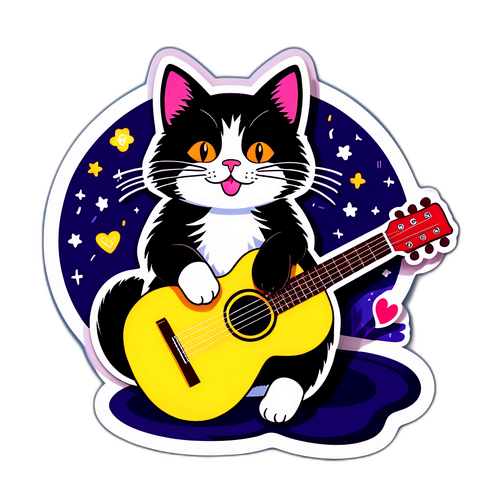 Sticker divertente con gatto e chitarra