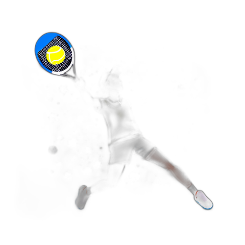 Dibujo de un jugador de tenis lanzando una pelota al aire con un fondo lleno de estrellas