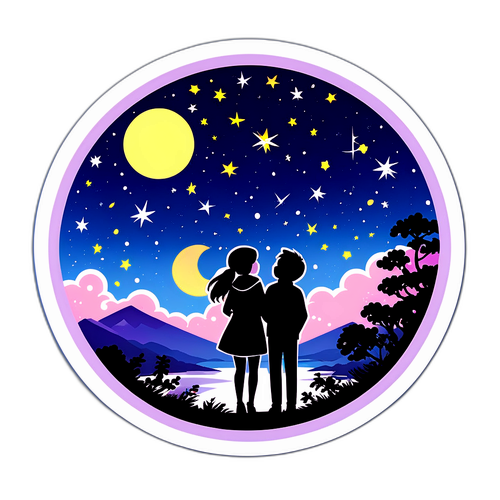 星空を楽しむカップルのステッカー