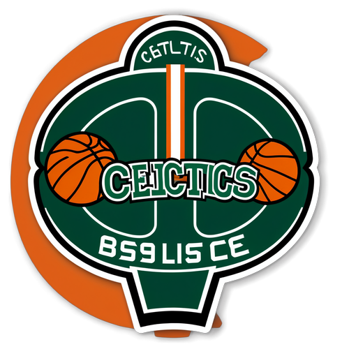 Autocollant avec le slogan "Celtics vs Knicks" sur un terrain de basketball stylisé
