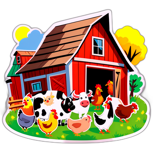 Gøyal, tegneserieaktig bondegårdsscene