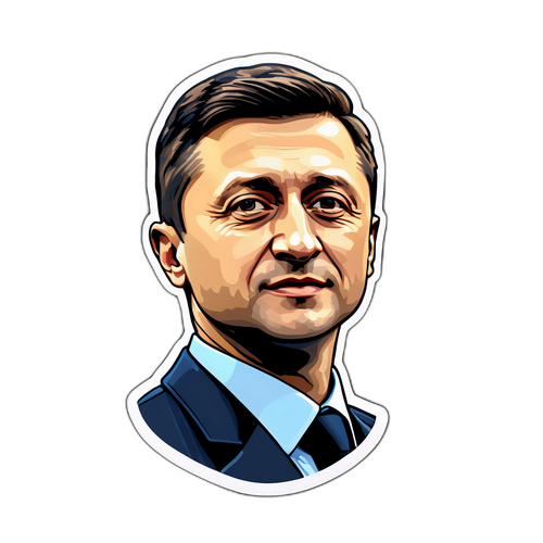 Ein Aufkleber mit dem Porträt von Volodymyr Zelensky