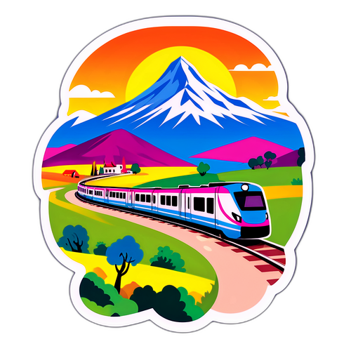 Sticker stylisé du train Ouigo dans le paysage français