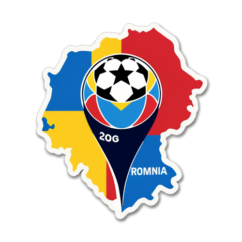 Sticker creativ cu harta grupelor din calificările pentru Cupa Mondială 2026, evidențiind grupa României