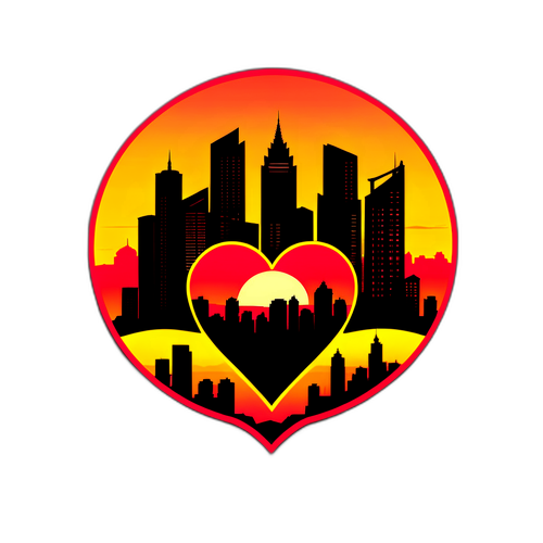 Силует червоного серця міста Краснодар на фоні заходу сонця