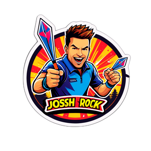 Unieke sticker van Josh Rock in een darttoernooi