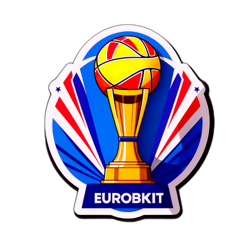 Sportig design med Eurobasket-trofén och deltagande länders flaggor