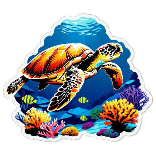 海龟在蓝色海洋中游泳与珊瑚礁