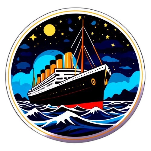 Ilustración del famoso barco Titanic con un fondo oceánico y un cielo estrellado