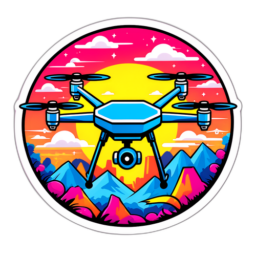 Дизайн наклейки в стилі стріт-арту з дронами у фантастичному середовищі