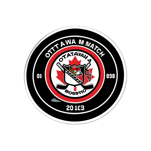 Стикер с хоккейной шайбой и клюшкой с прогнозом на матч Оттава – Бостон