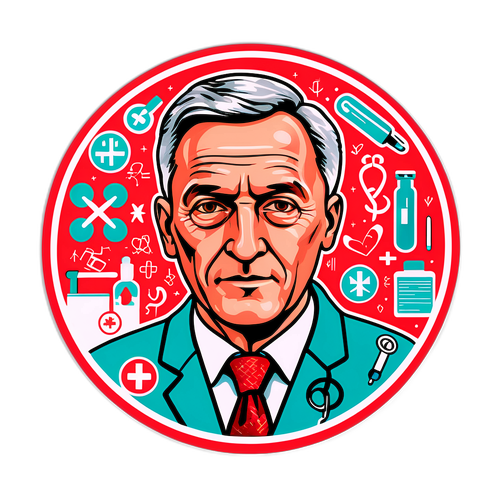 Sticker van Frank Vandenbroucke met gezondheidsymbolen