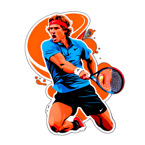 알렉산더 즈베레프의 역동적인 테니스 자세 스티커 디자인