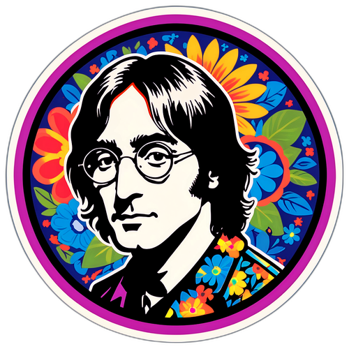 Retro John Lennon Klistermærke med Fredstegn