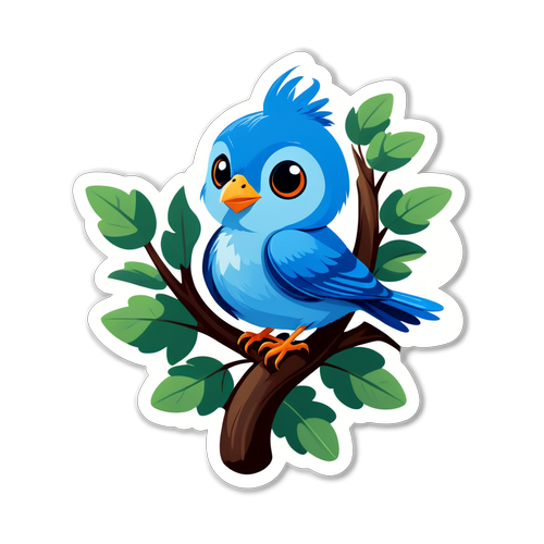 Un autocollant mignon d'un petit oiseau bleu sur un arbre