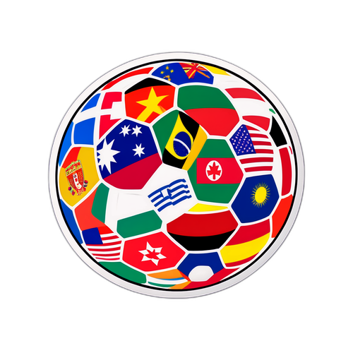 Ilustrasi Bola Sepak Berwarna-warni dengan Bendera Pelbagai Negara