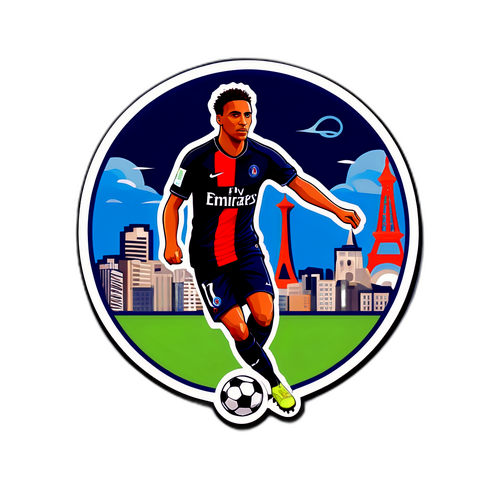 Stiker Pemain Bola Sepak Paris Saint-Germain dengan Latar Belakang Seattle