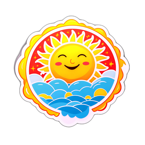 Un sticker de un sol radiante con frases positivas sobre el ocio y disfrutar la vida