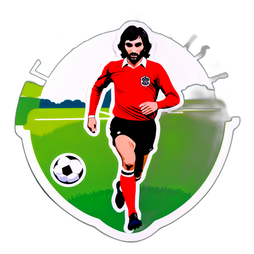 Εικόνα του Τζορτζ Μπεστ με μπάλα ποδοσφαίρου