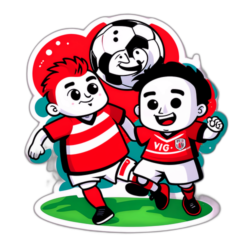 Una scena giocosa dei mascots di River Plate e Sarmiento che partecipano a una partita di calcio