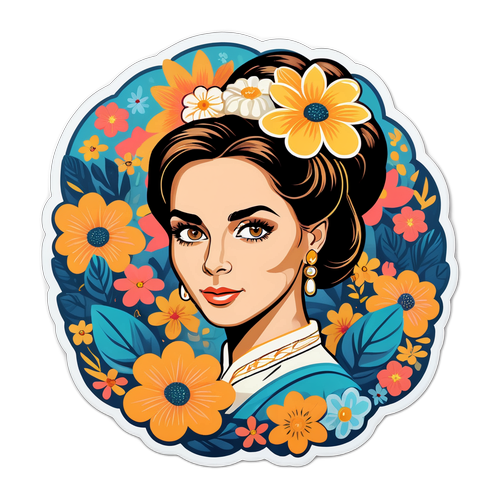 Sticker z portretem Teresy Lipowskiej w stylu retro