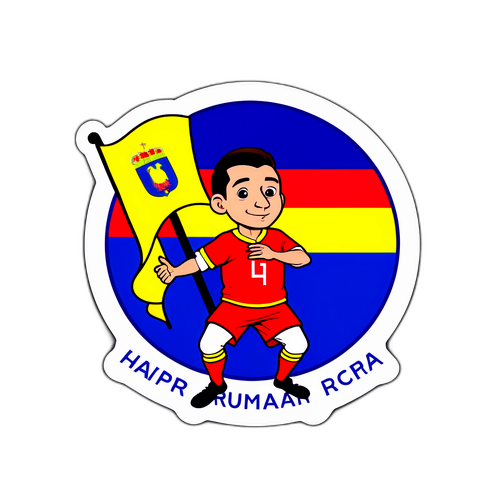 Sticker cu Razvan Rat pe fundalul steagului României