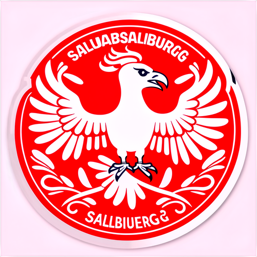 Sticker mit stilisiertem Logo von RB Salzburg, umgeben von Fans und Festivalkultur