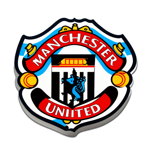 A adesivo de um jogo de futebol com a bola estilizada e os emblemas do Manchester United e Newcastle lado a lado