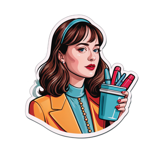 Illustration de Dakota Johnson avec accessoires de mode