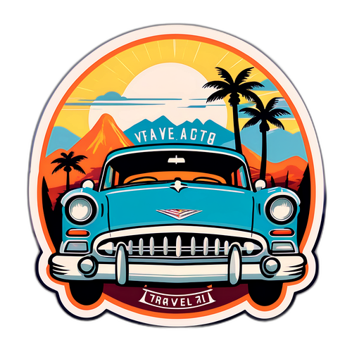 Xe cổ phong cách retro với slogan du lịch