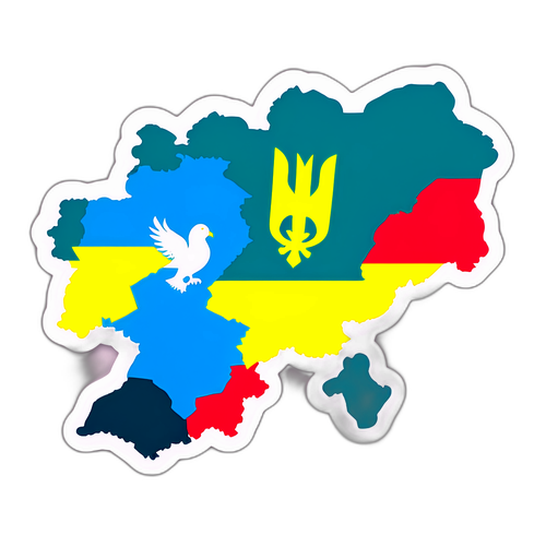 Карта конфликта в Украине с символами мира и надежды