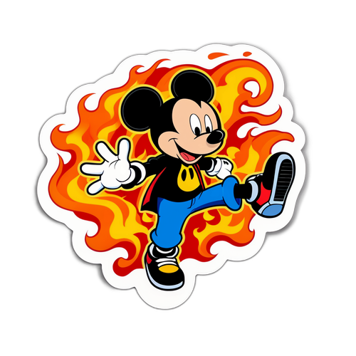 Sticker van Micky in een Dynamische Positie