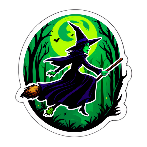 Nálepka inspirovaná Wicked s wicked čarodějnicí na koštěti